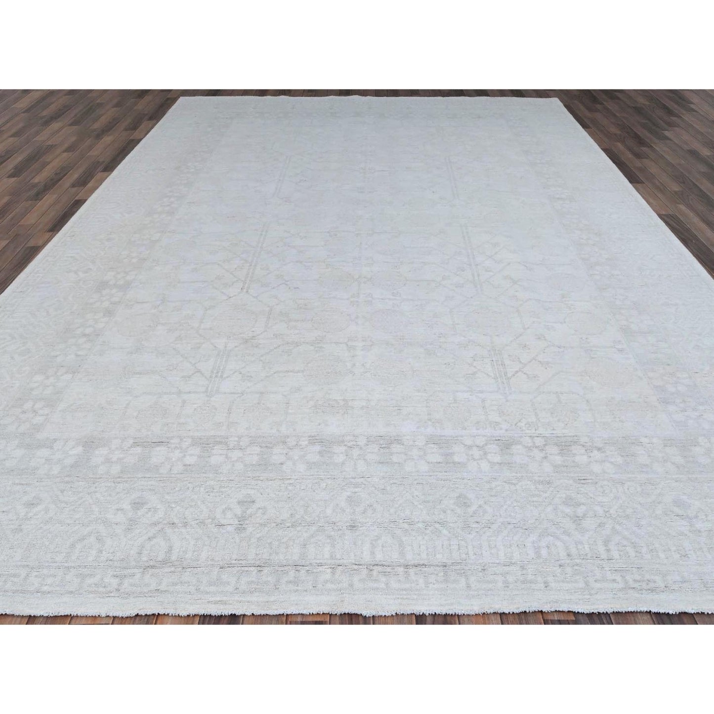 10'X13'10" Jazz White Hand Knotted Khotan Pomegranate Wool Oriental Rug