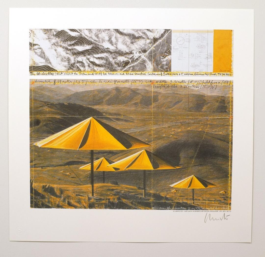 Christo : Umbrella Yellow Signed Pencil Offset