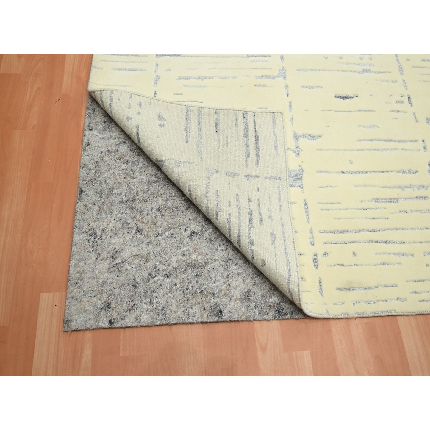 9'X12' White Modern Design Textured Weave Wool & Silk Hand Knotted Rug