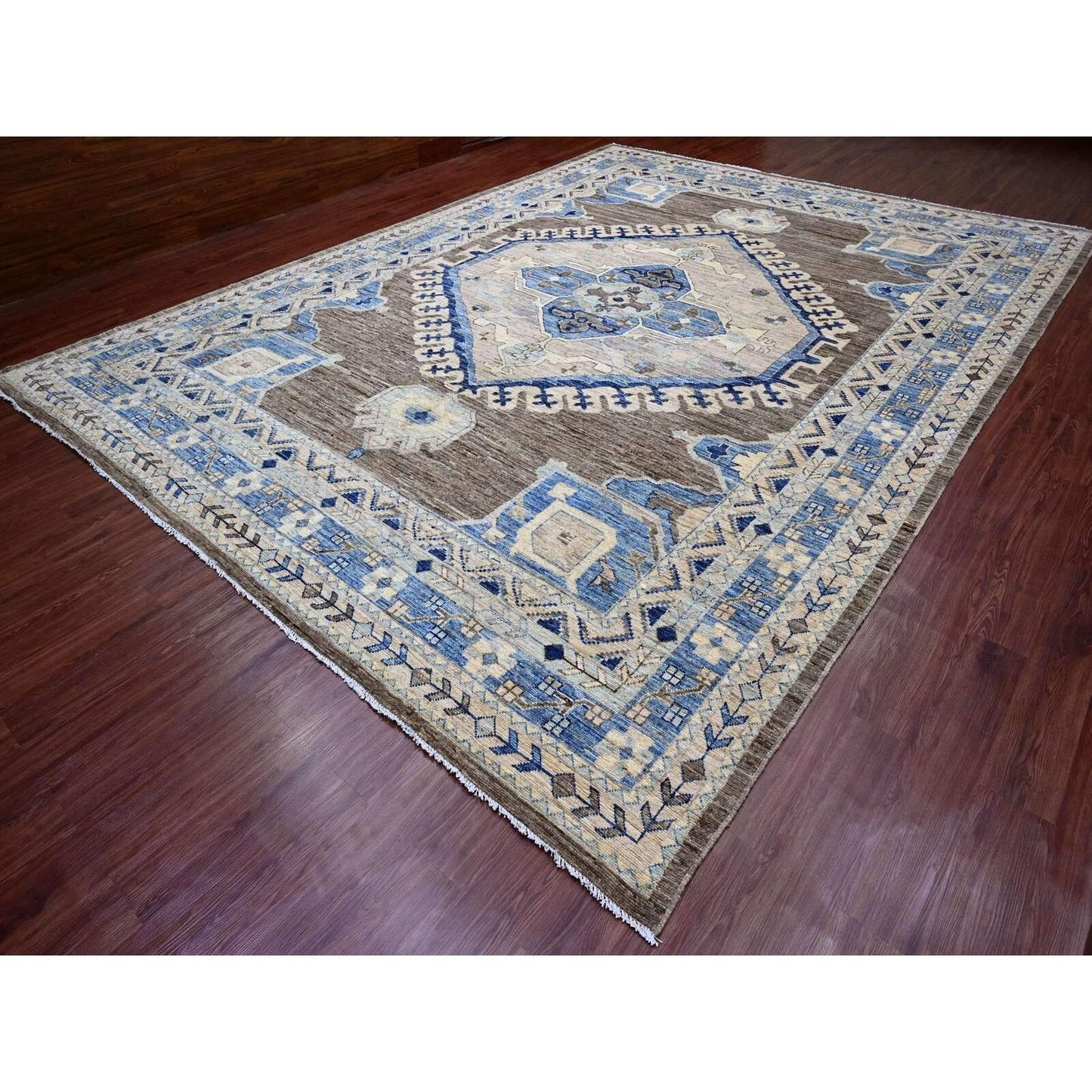 11'8"X15'6" Brown Anatolian Village Inspired Design Wool Hand Knotted Rug