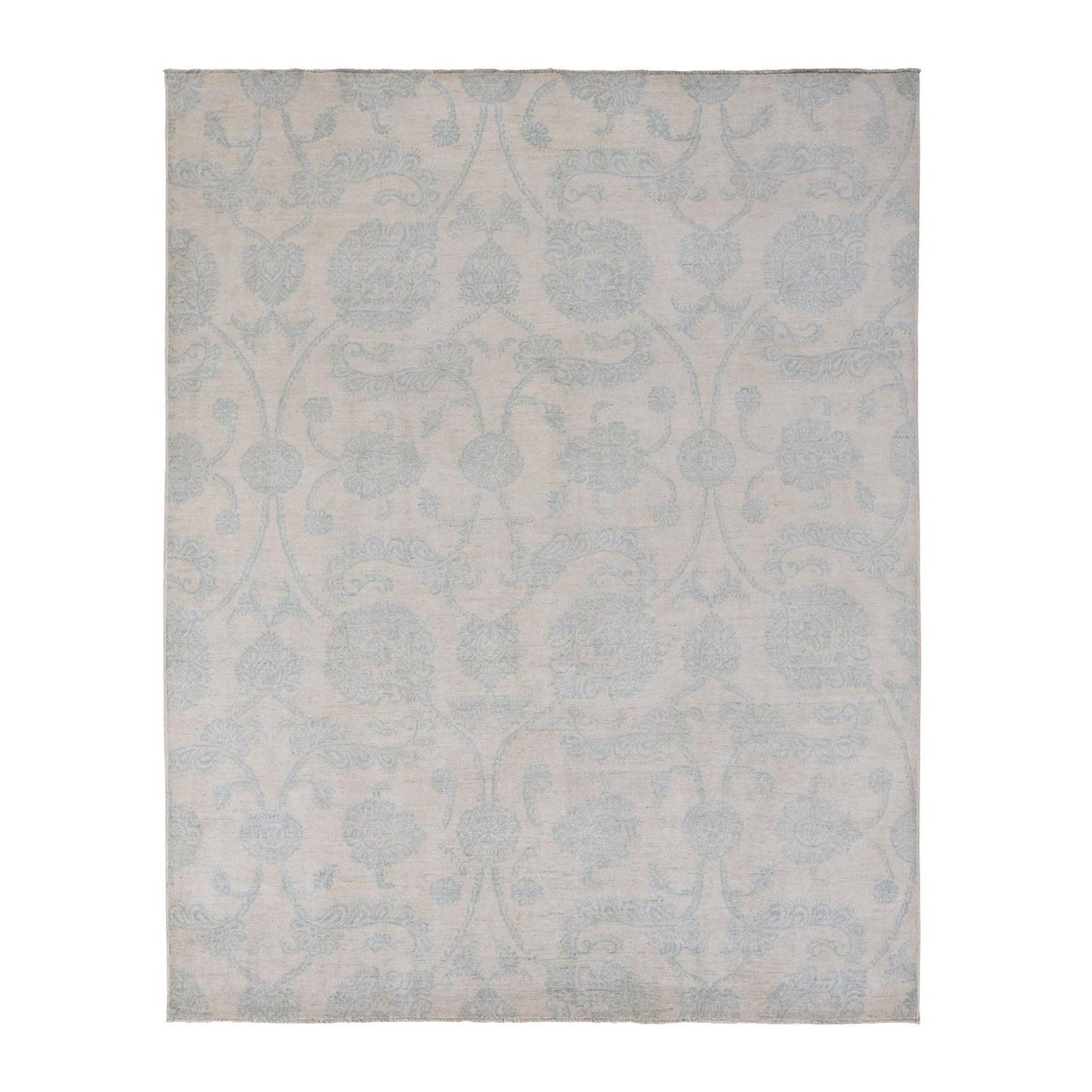8'X10'1" White Tone On Tone Peshawar Design Pure Wool Hand Knotted Rug