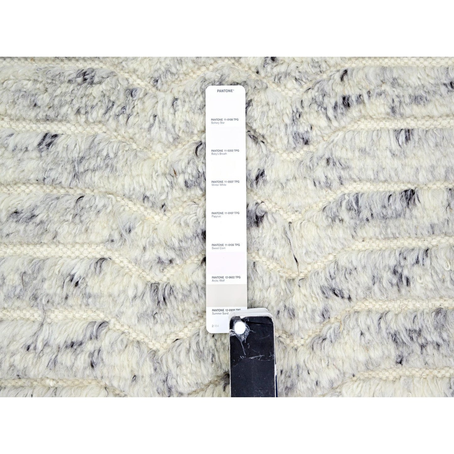 9'4"X11'10" White Textured Pile Moroccan Weave Pure Wool Hand Knotted Rug