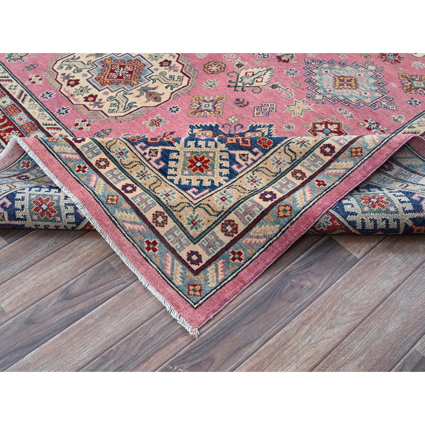8'9"X11'8" Pink Kazak With Tribal Design Hand Knotted All Wool Oriental Rug