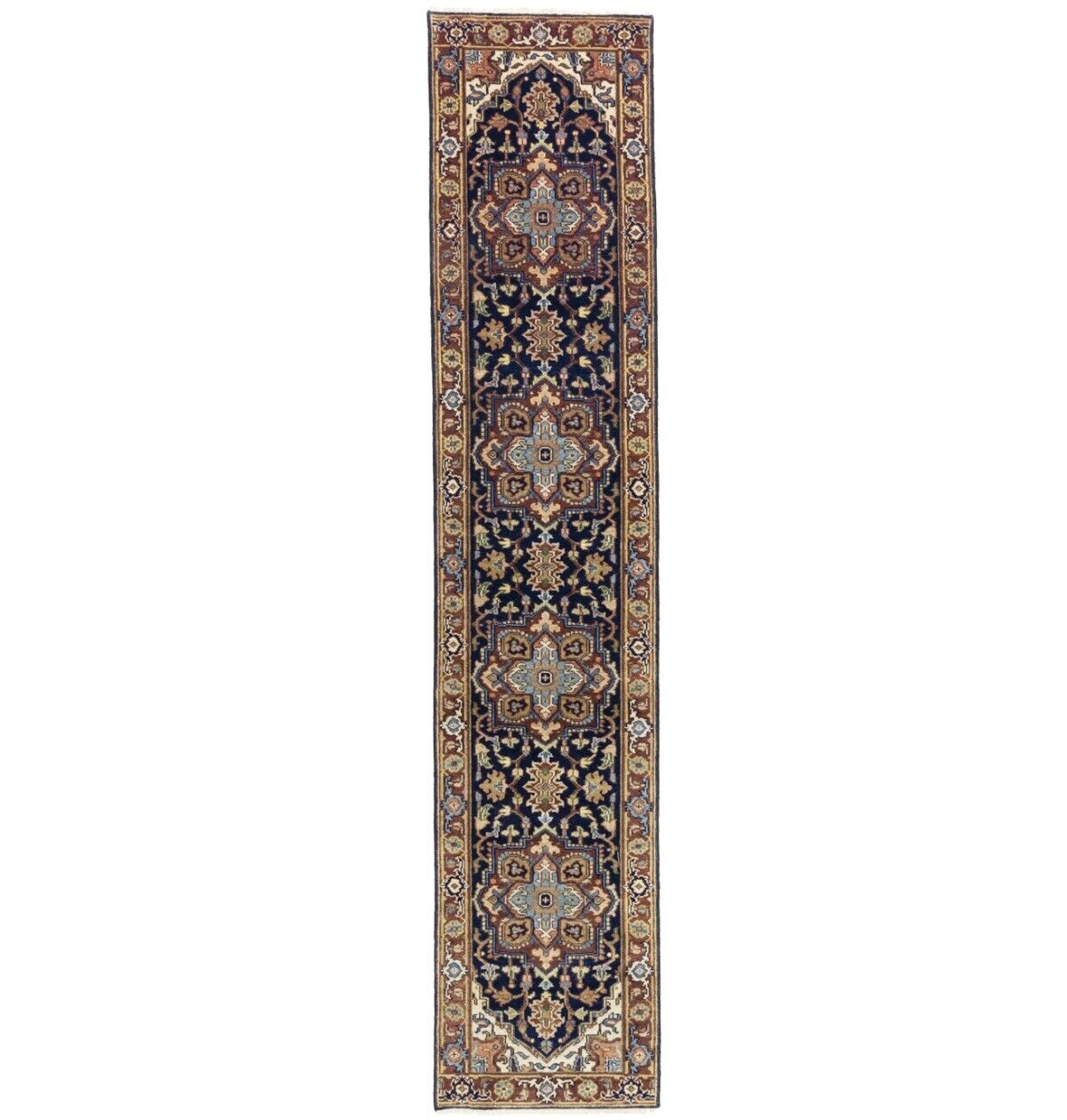 Handmade Heriz Serapi Runner Rug Geometric