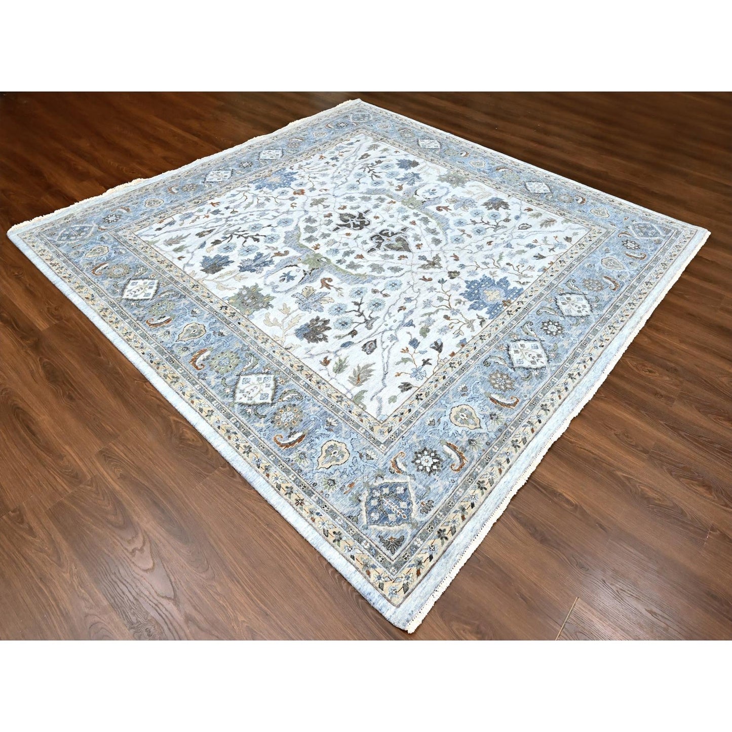 10'X10' White Hand Knotted Denser Weave Oushak Pure Wool Square Rug