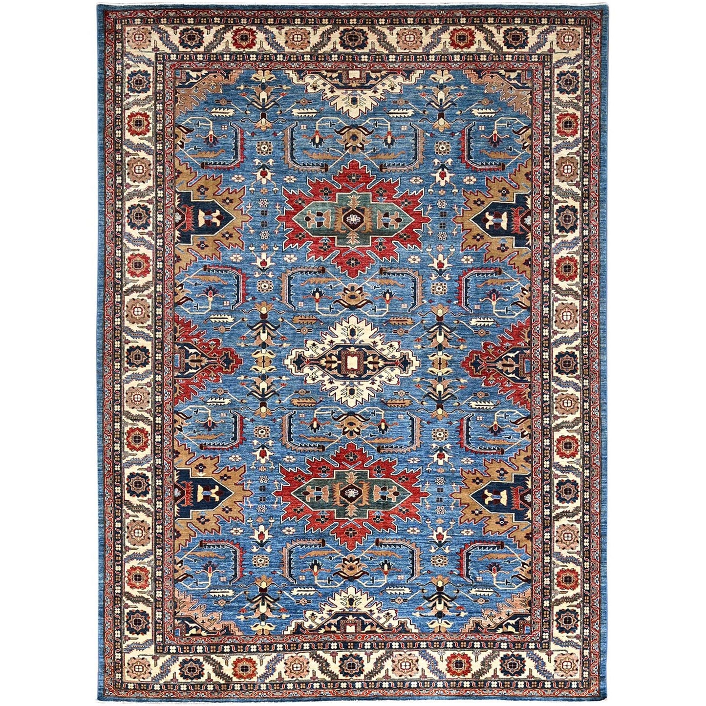 10'X13'4" Coronet Blue Vibrant Wool Super Kazak Hand Knotted Oriental Rug