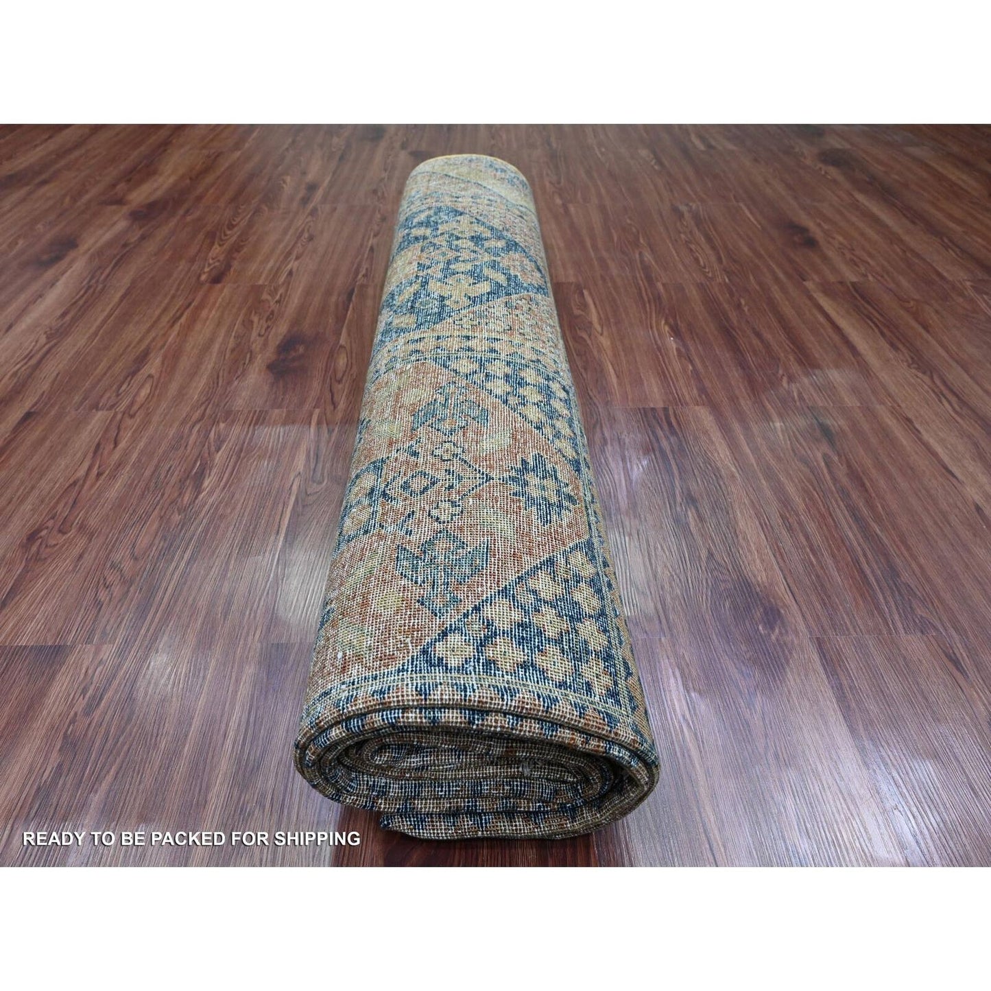 8'10"X12'2" Brown Overdyed Afghan Block Design Hand Knotted Pure Wool Rug