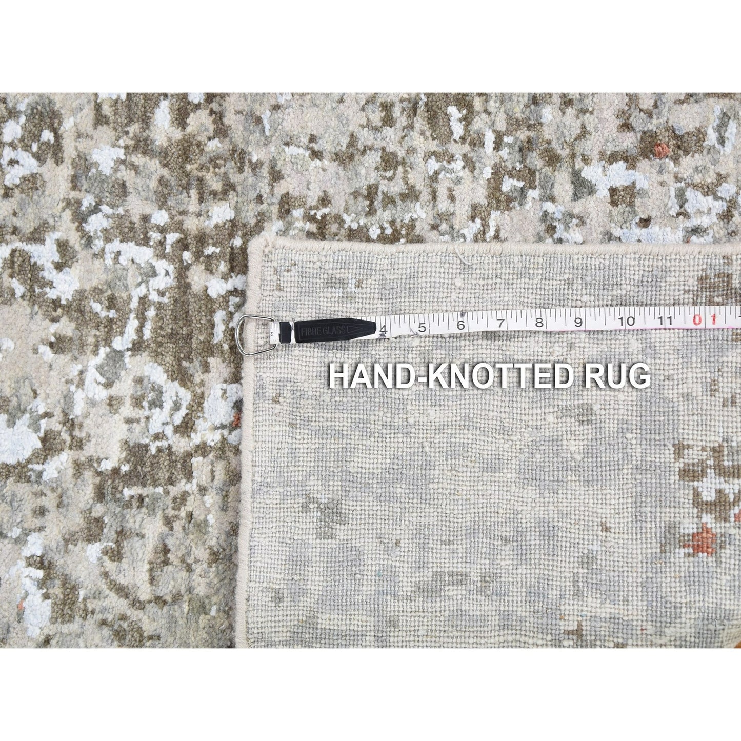 2'6"X12'1" Dense Weave Abstract Design Wool And Silk Hand Made Runner Rug