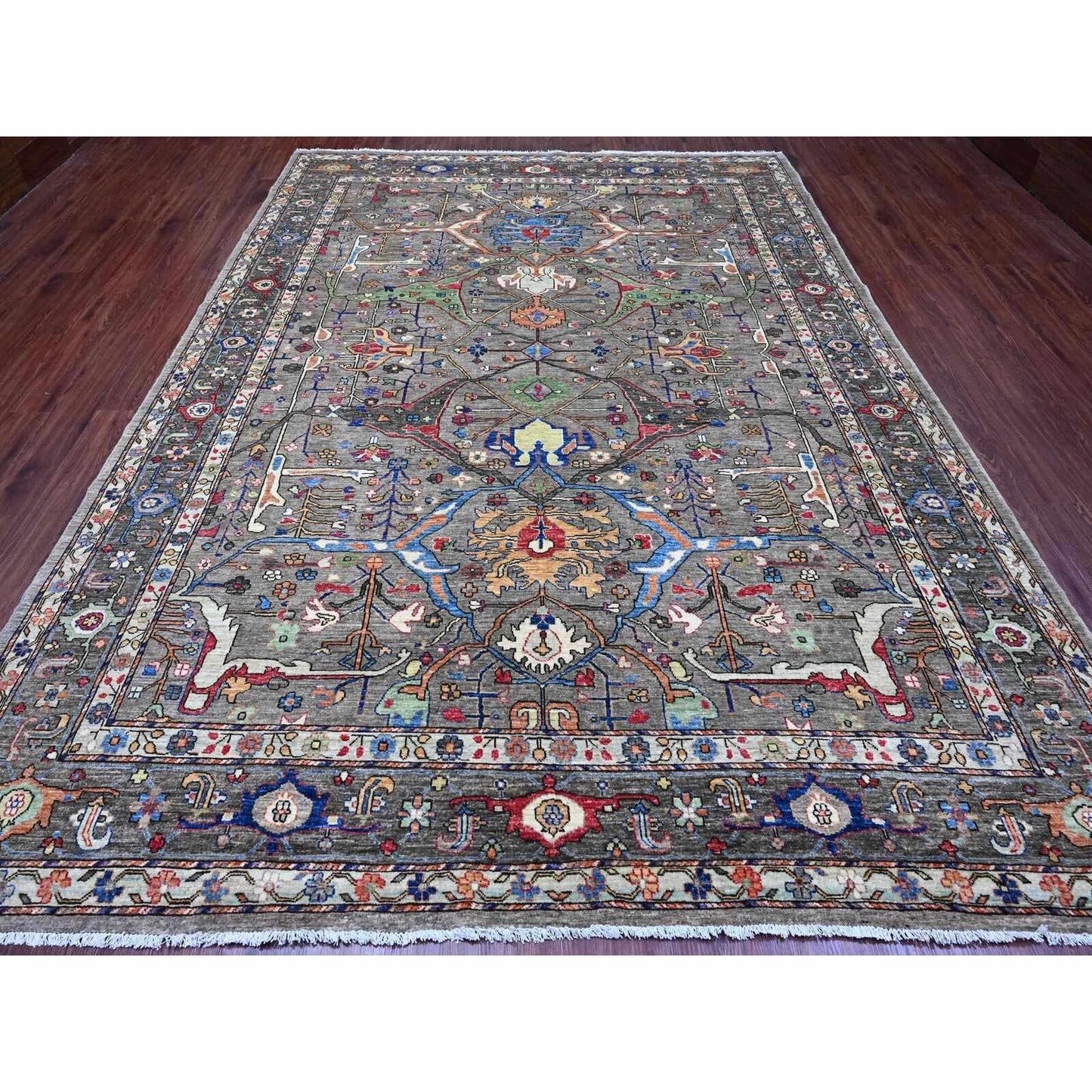 8'9"X12' Nevada Gray Peshawar Bijar Garus Design Hand Knotted Wool Rug