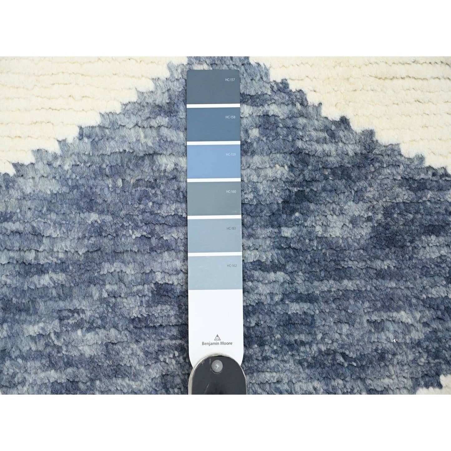 2'9"X10'3" Blue Moroccan Weave Geometric Hand Knotted All Wool Runner Rug