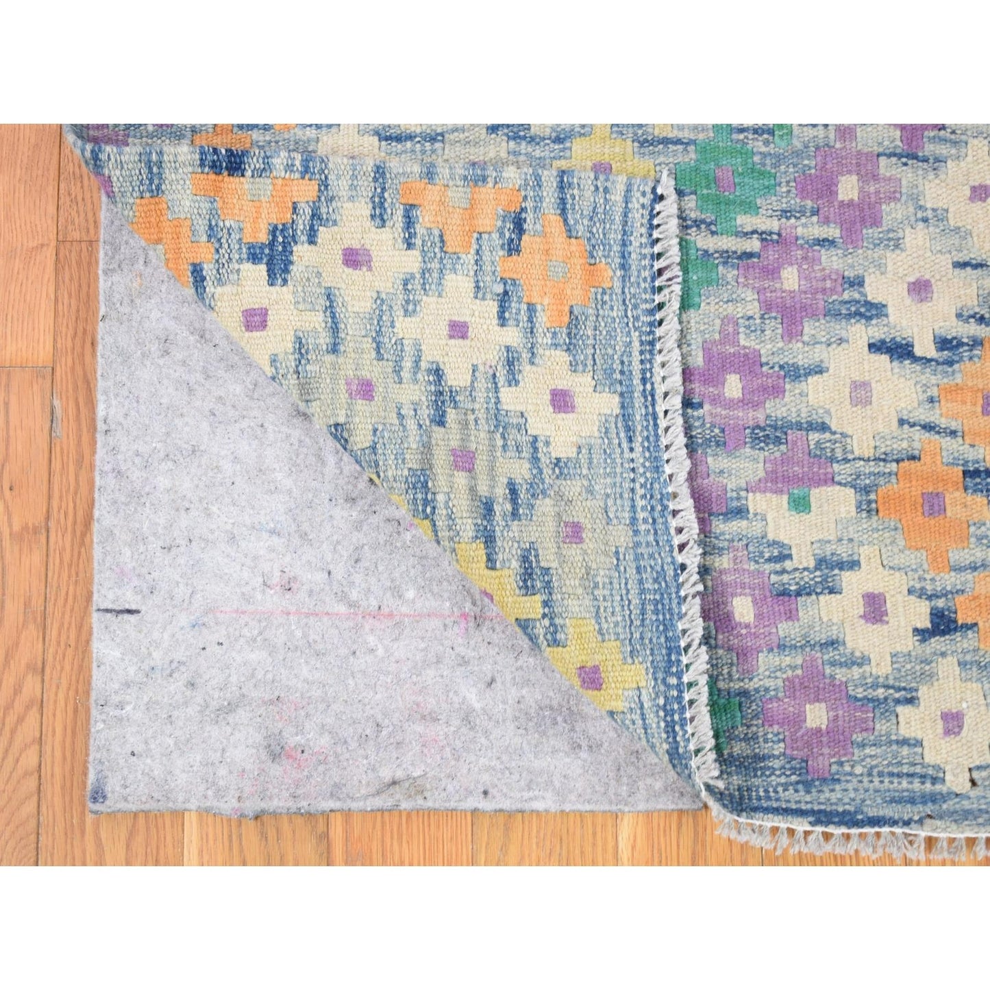 10'3"X13'2" Blue Afghan Kilim Flat Weave Pure Wool Hand Knotted Rug