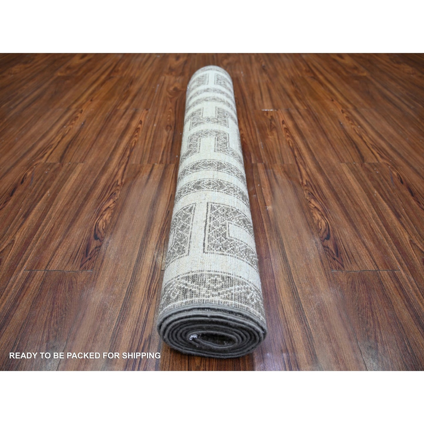 3'10"X9'7" Taupe Brown Hand Knotted Wool Fine Peshawar Oriental Rug