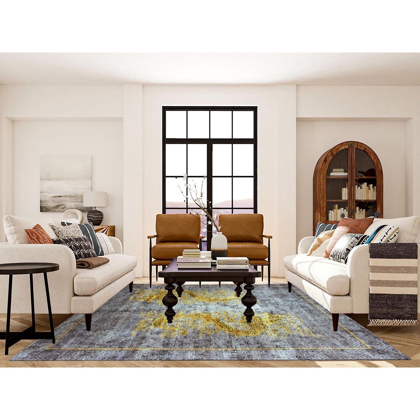 8'X10'3" Gray Golden Dragons Chinese Inspired Wool/Silk Hand Knotted Rug
