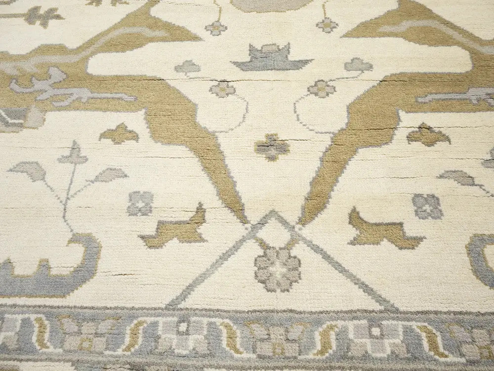 Hand-Knotted Oushak Oriental Rug Floral Dining