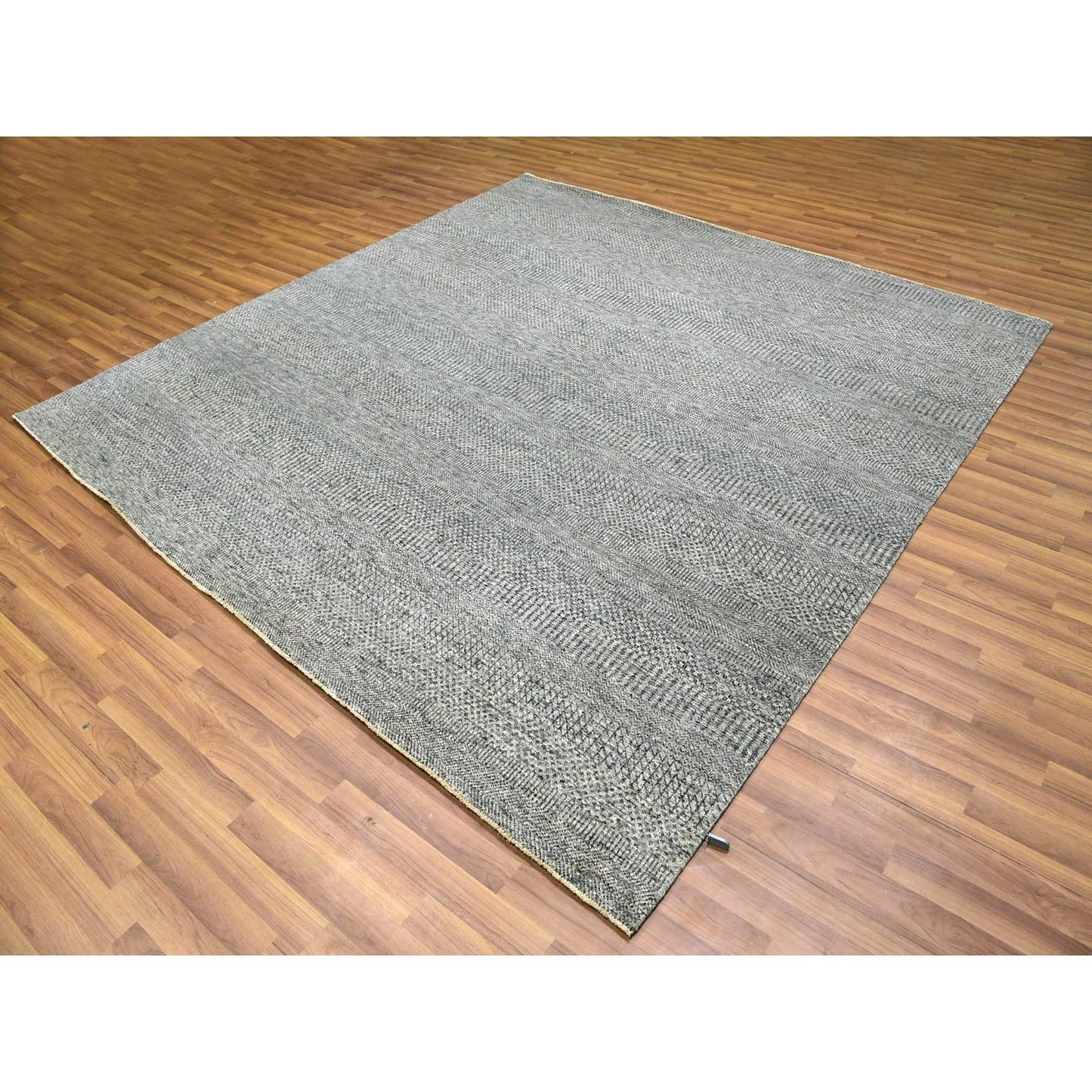 8'X8' Glacier Gray Modern Grass Hand Knotted Wool Square Oriental Rug