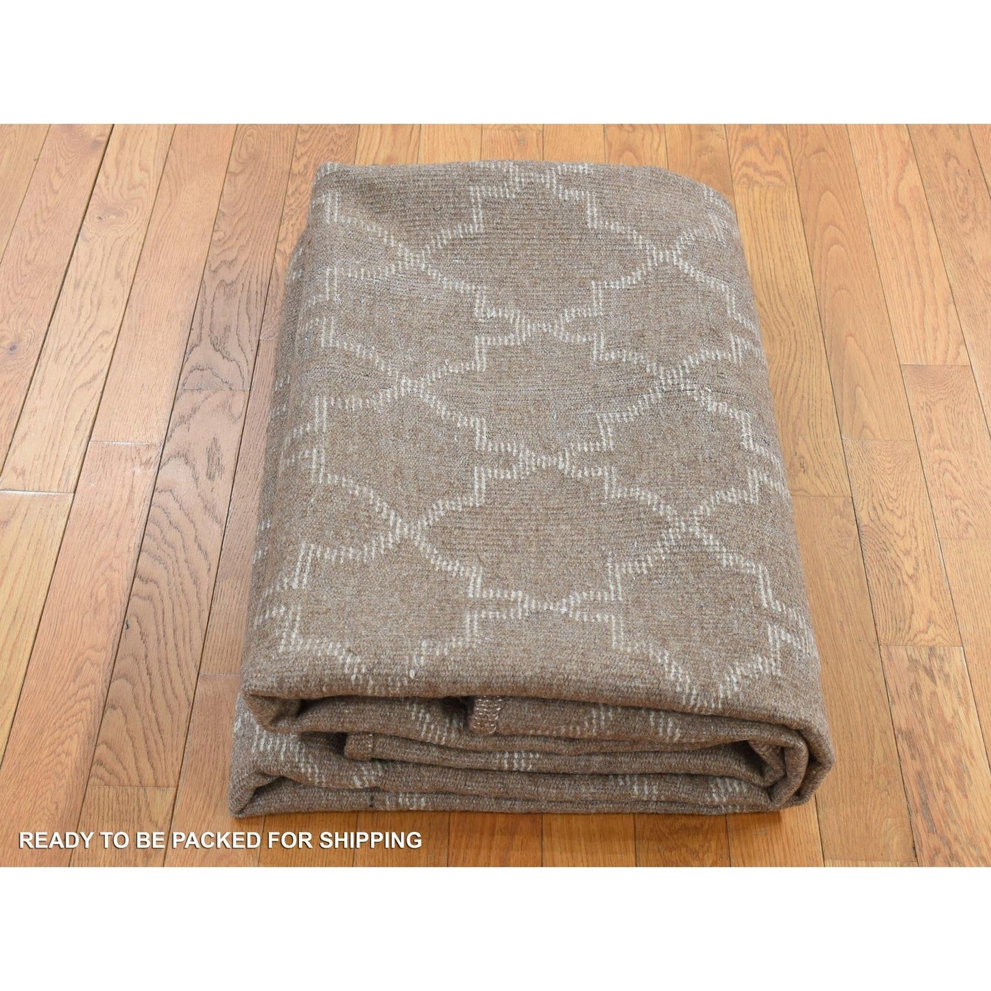 7'10"X9'9" Brown Moroccan Crisscross Design Pure Wool Hand Knotted Rug