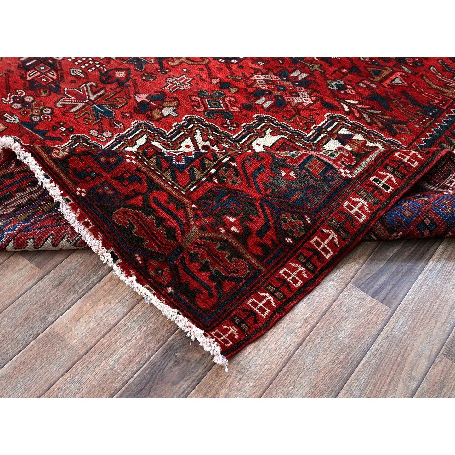 10'X12'10" Red Vintage Zoroastrian Heris Wool Hand Knotted Rug