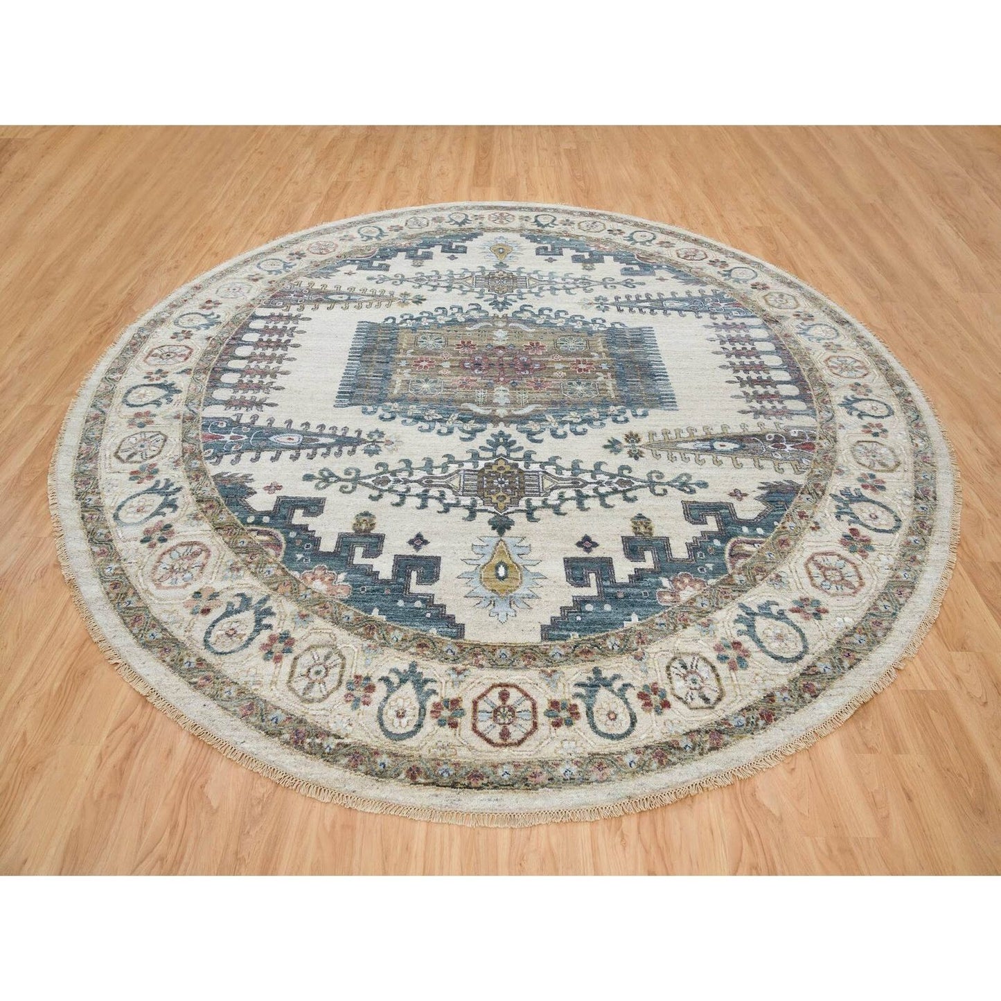 12'X12' Ivory Hand Knotted Reimagined Viss Design Natural Wool Round Rug