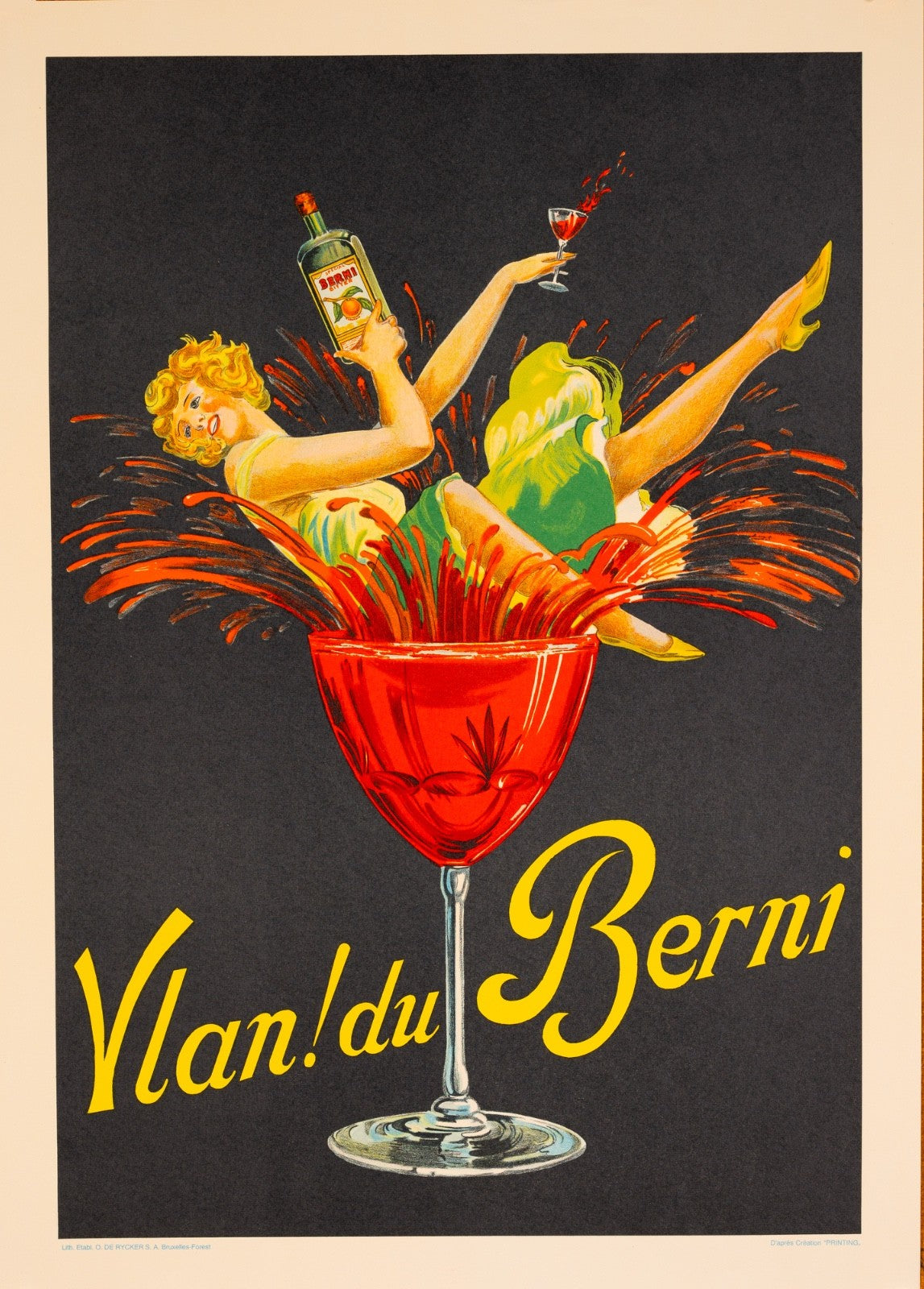 C.1930S Vlan Du Berni Original Belgian Liqueur Poster Rycker Brussels