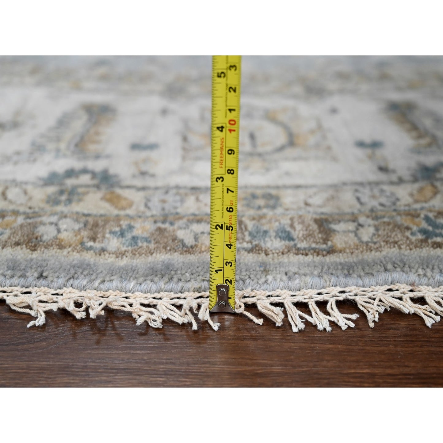 9'X9' Blue Gray Hand Knotted Karajeh Design Wool Round Oriental Rug
