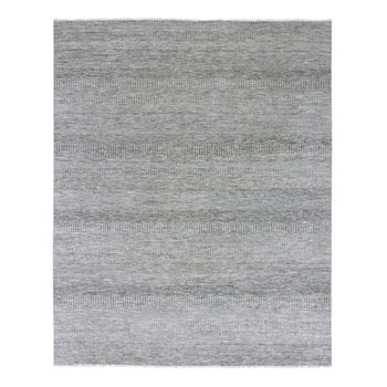 8'X10' Pastel Gray Undyed Wool Grass Design Hand Knotted Oriental Rug