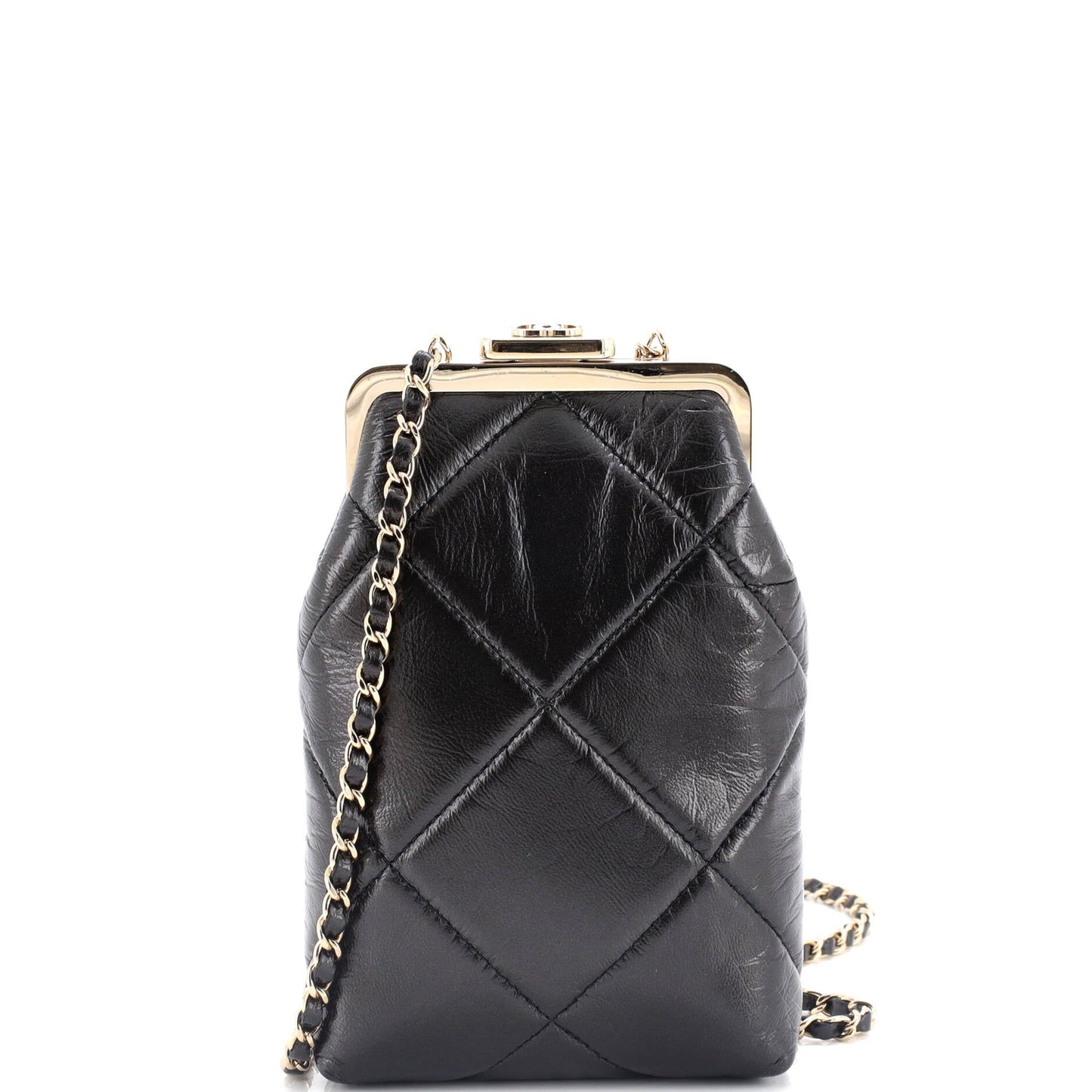 Chanel Cc Kisslock Frame Clutch With Chain Quilted Lambskin Small