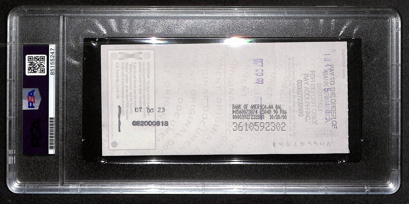 Johnny Unitas Signed 10/15/00 Check Psa/Dna Mint