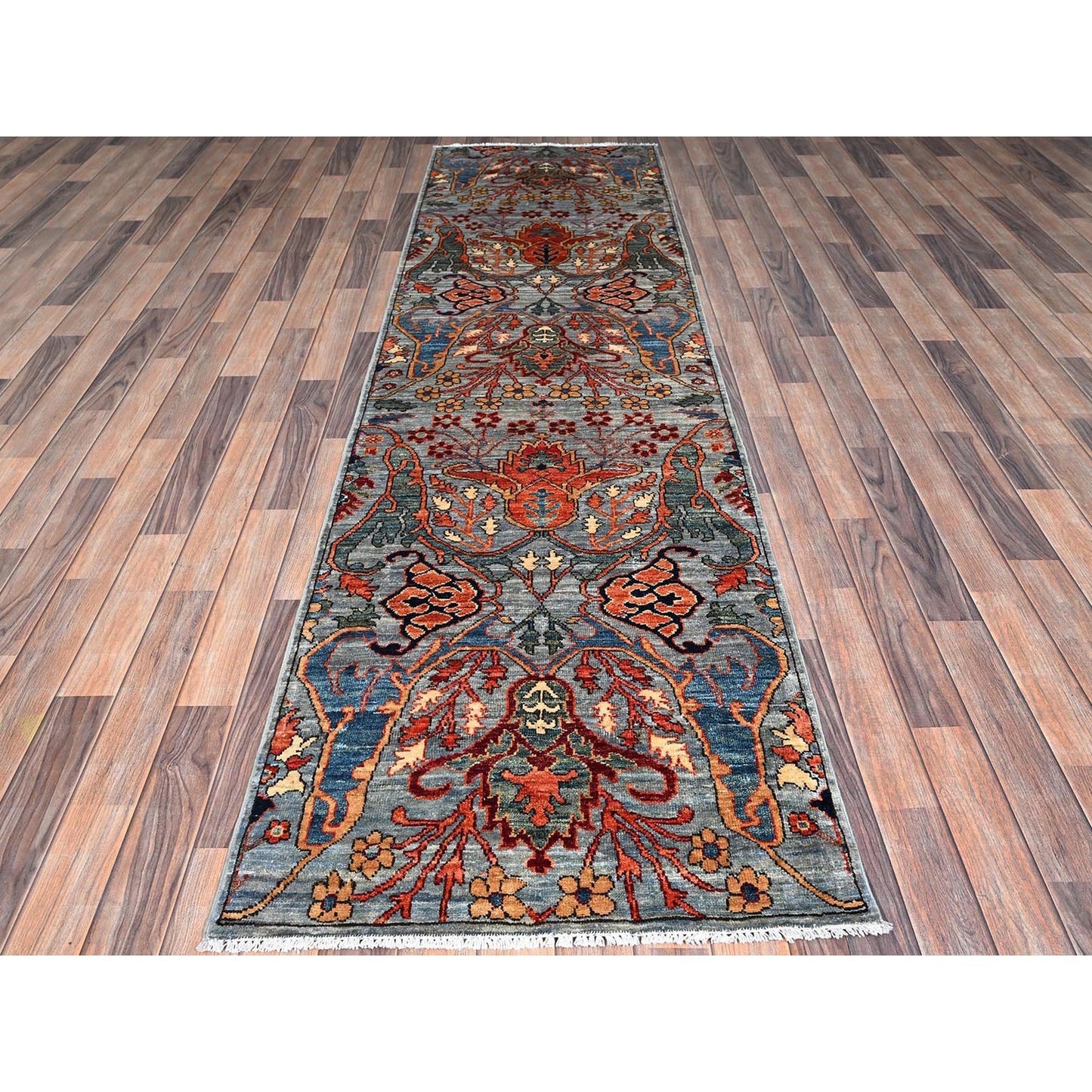 2'9"X10' Mist Gray Bijar Garus Design Soft Wool Hand Knotted Runner Rug