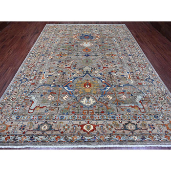 9'X12' Gray Peshawar With Bijar Garus Design Hand Knotted Pure Wool Rug