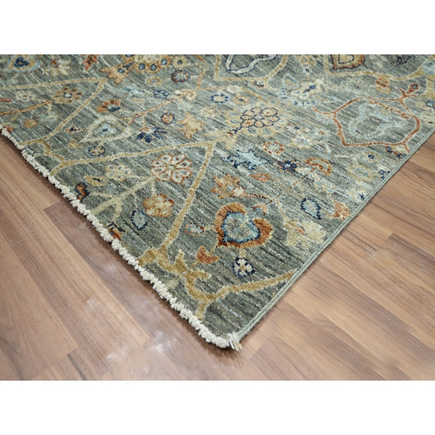 8'X9'10" Gray Zoroastrian Garden Pattern Hand Knotted Pure Wool Rug