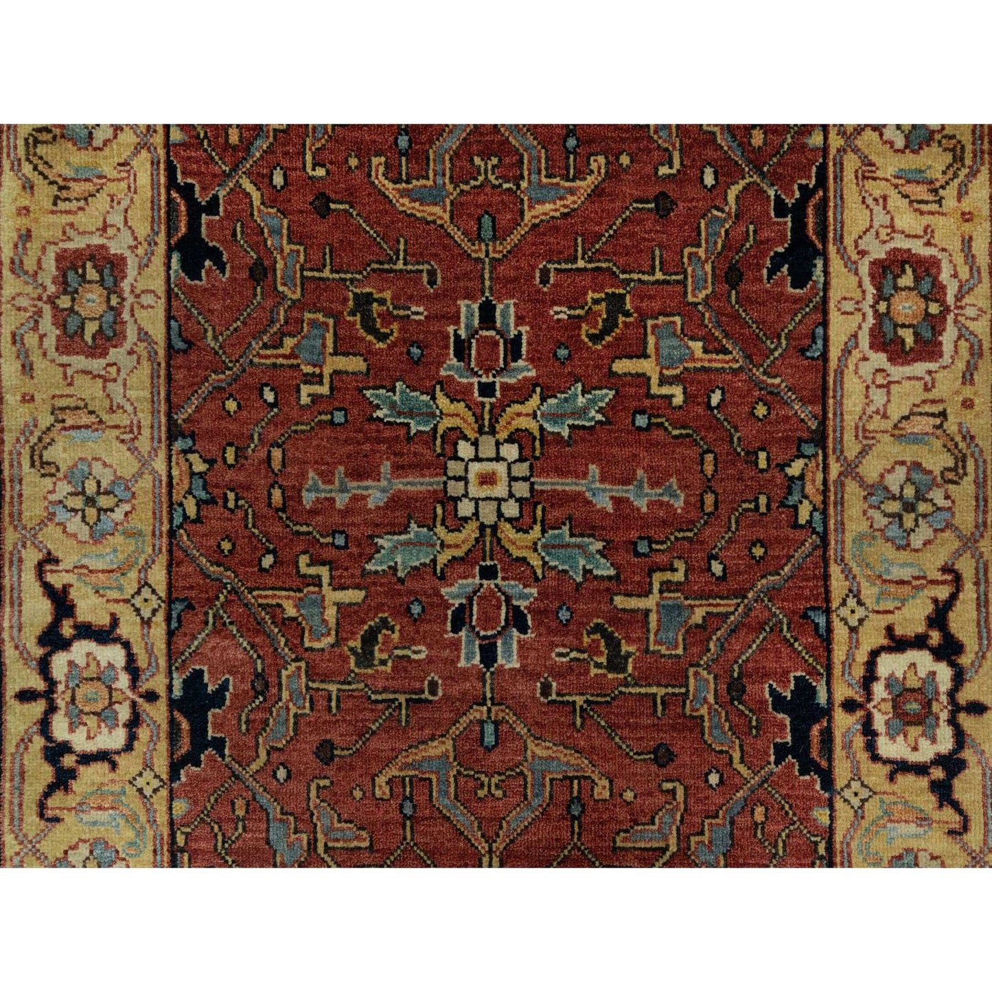 2'7"X6'1" Red Wool Hand Knotted Antiqued Fine Heris Recreation Runner Rug