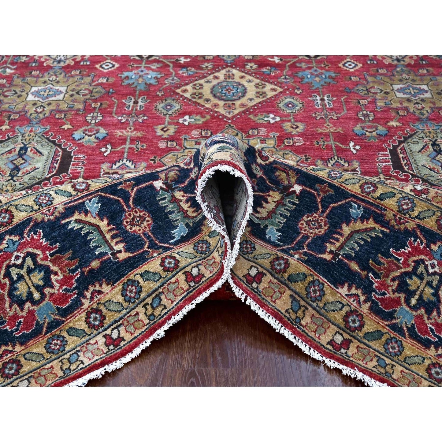10'1"X13'10" Falcons Red Karjihooz Design Soft Wool Hand Knotted Rug