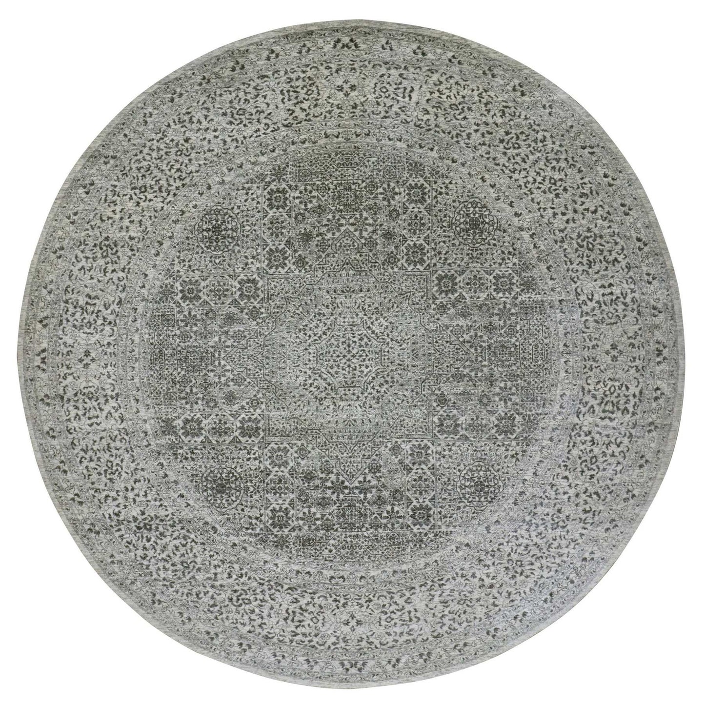 12'X12' Decorators White Hand Knotted Soft Wool Round Mamluk Dynasty Rug
