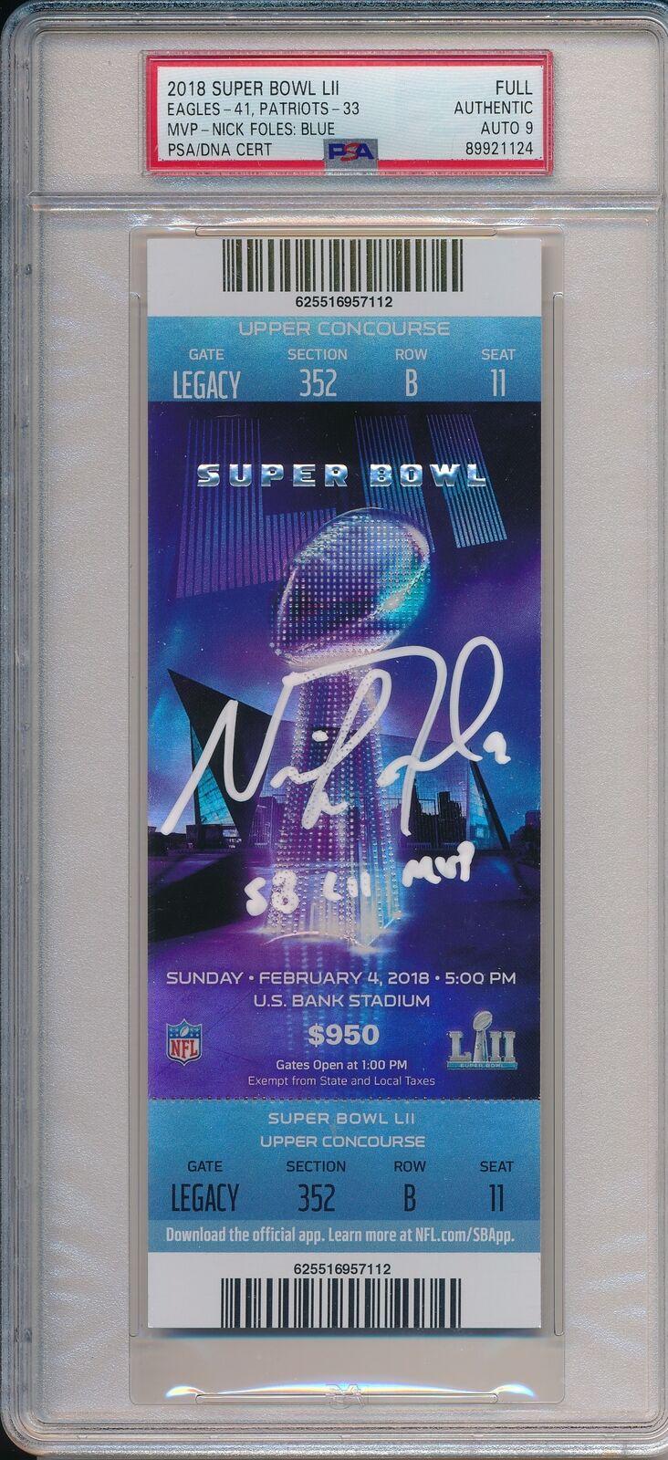 Nick Foles Signed/Inscr 2018 Super Bowl 52 Lii