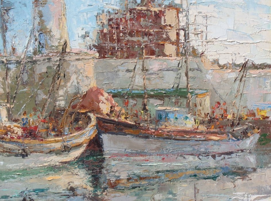 Louis Rovira Original Oil Painting P20 Port Scene Harbor Boats Signed France