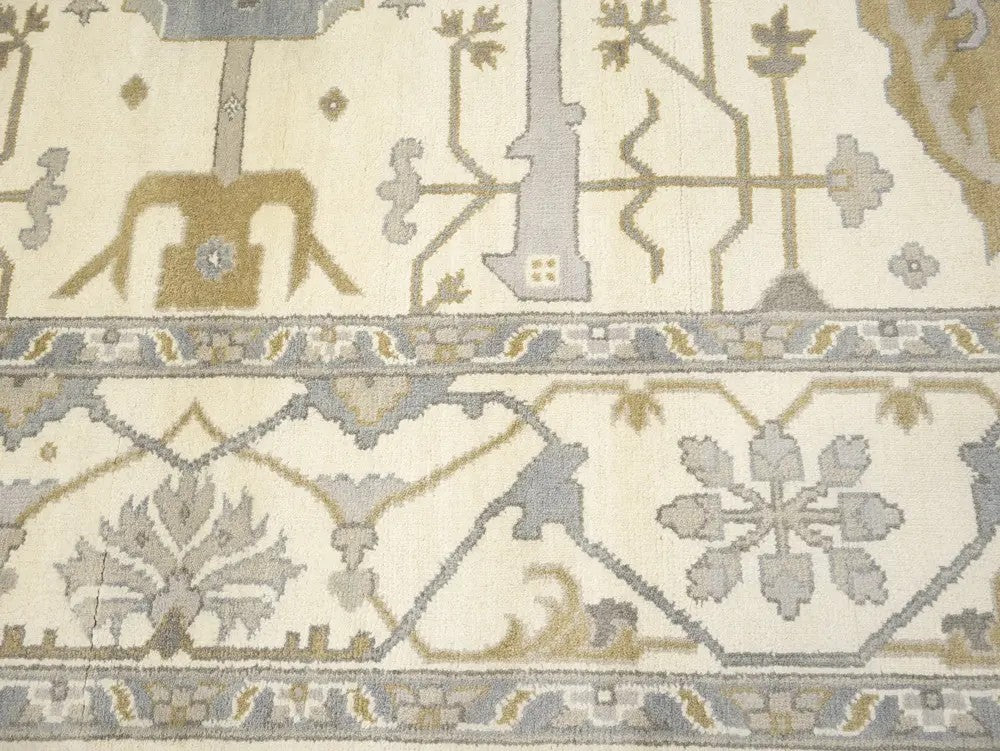 Hand-Knotted Oushak Oriental Rug Floral Dining