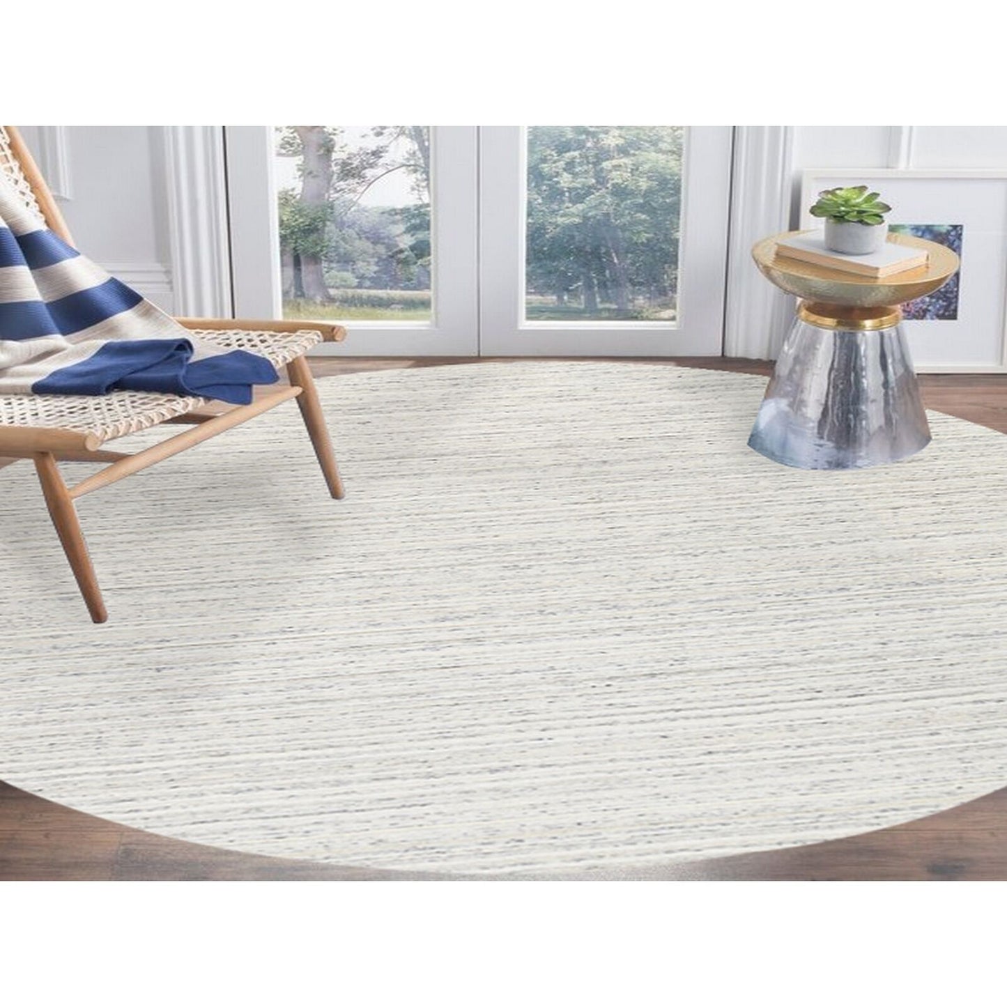 11'10"X11'10" Hand Loomed Natural Wool Plain Modern Design Gray Round Rug