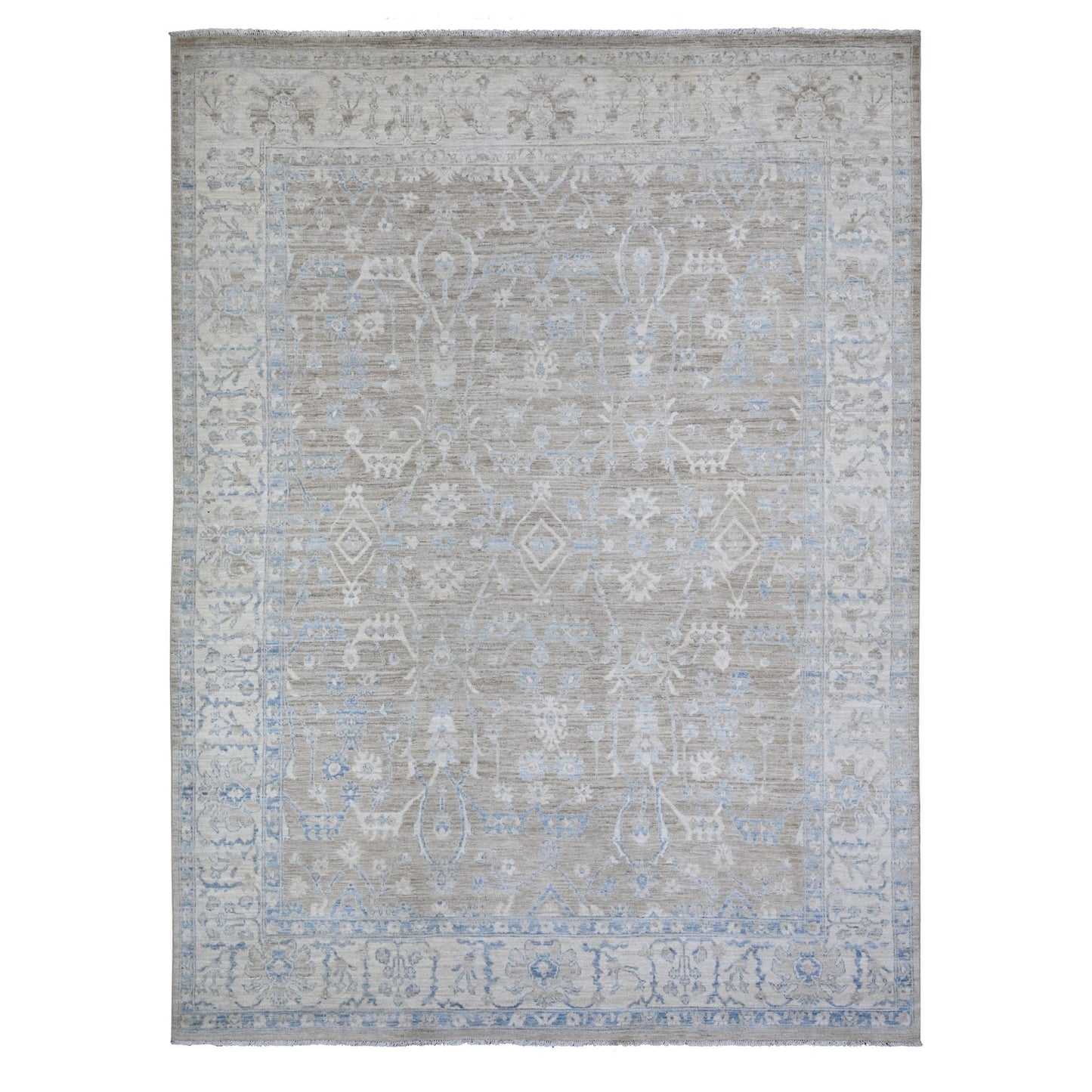 8'9"X12' Brown White Wash Peshawar Wool Hand Knotted Oriental Rug