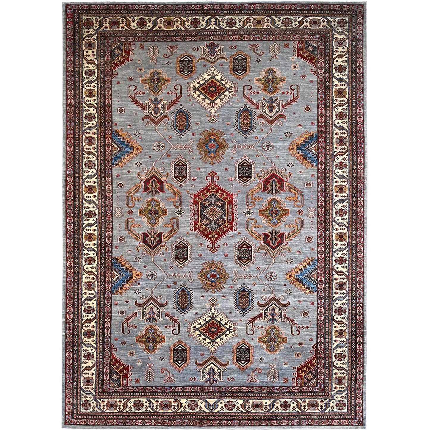 10'2"X14' Koala Gray Afghan Super Kazak Hand Knotted Wool Oriental Rug