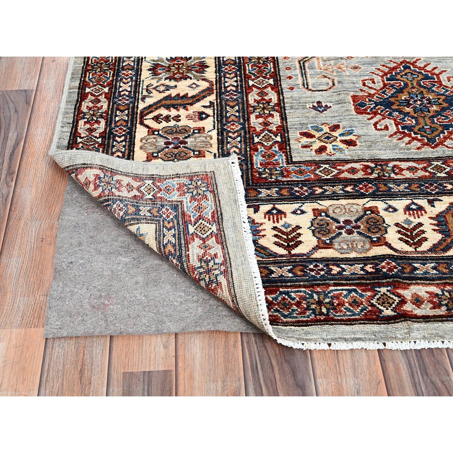 8'X9'10" Ivory 100% Wool Afghan Super Kazak Hand Knotted Oriental Rug