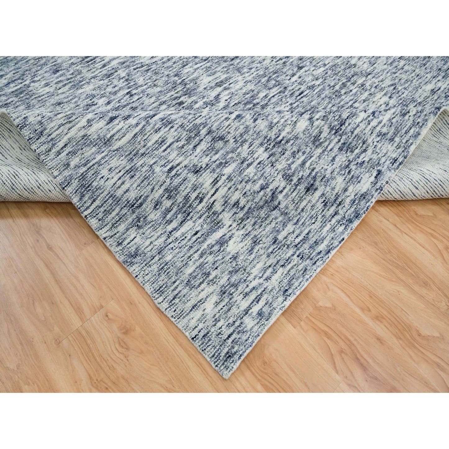 12'X12' Blue Wool Hand Loomed Modern Striae Design Oriental Square Rug