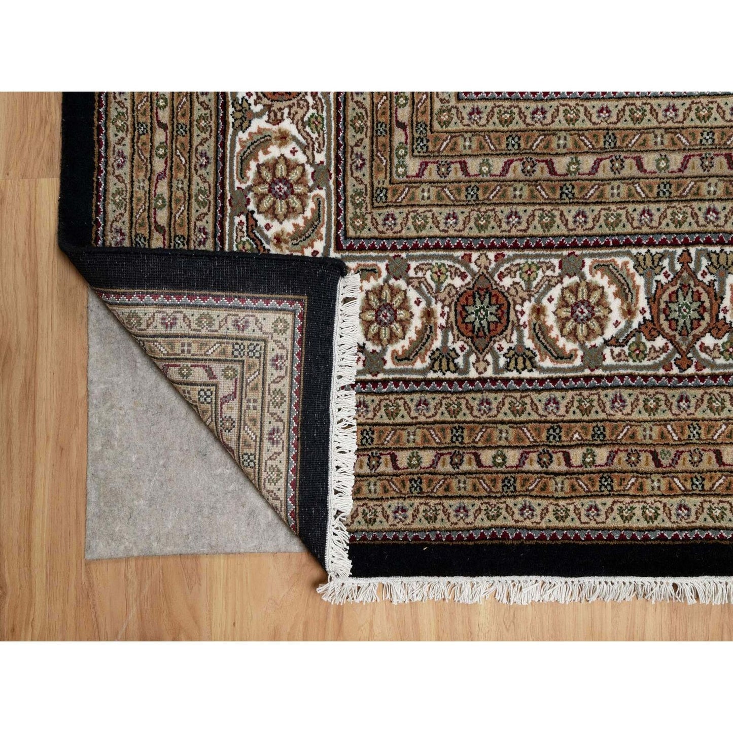11'8"X15'2" Black Hand Knotted Tebraz Mahi Fish Design Wool Oversized Rug