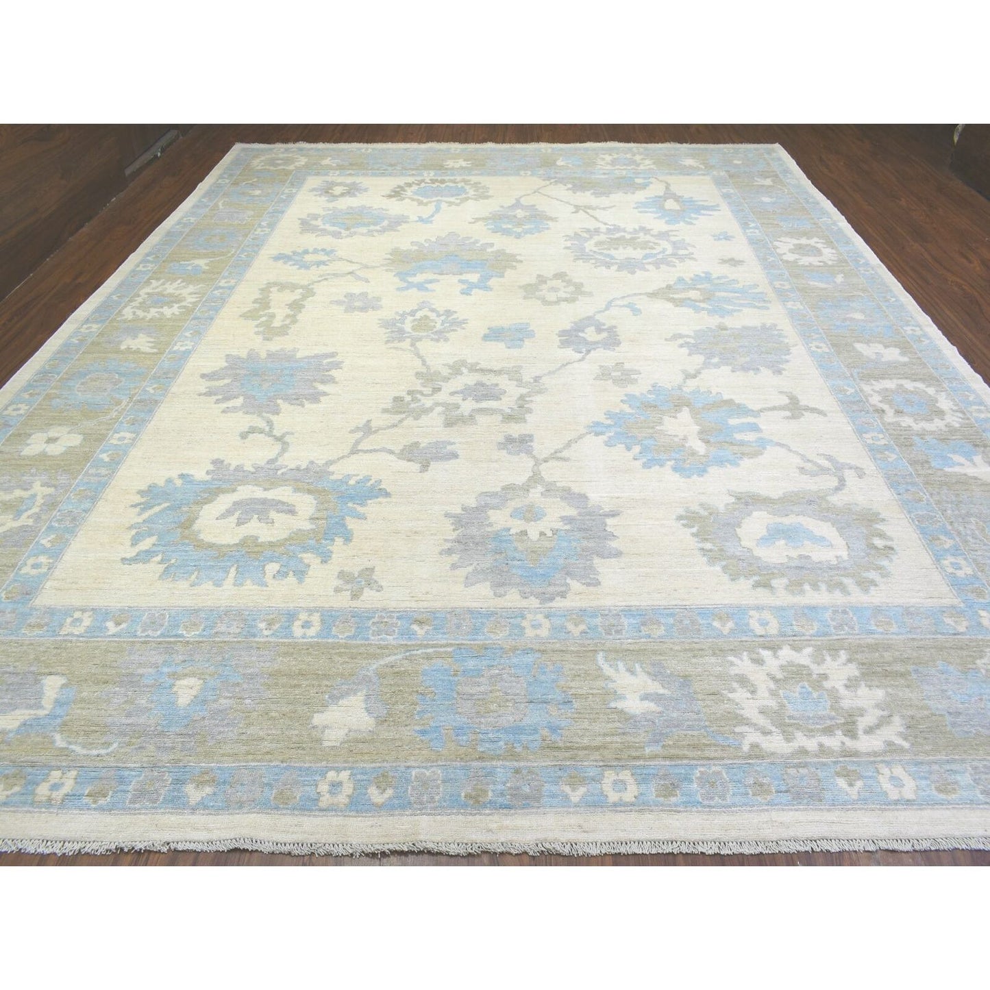 12'X14'7" Ivory Hand Knotted Afghan Angora Oushak Pure Wool Oversize Rug