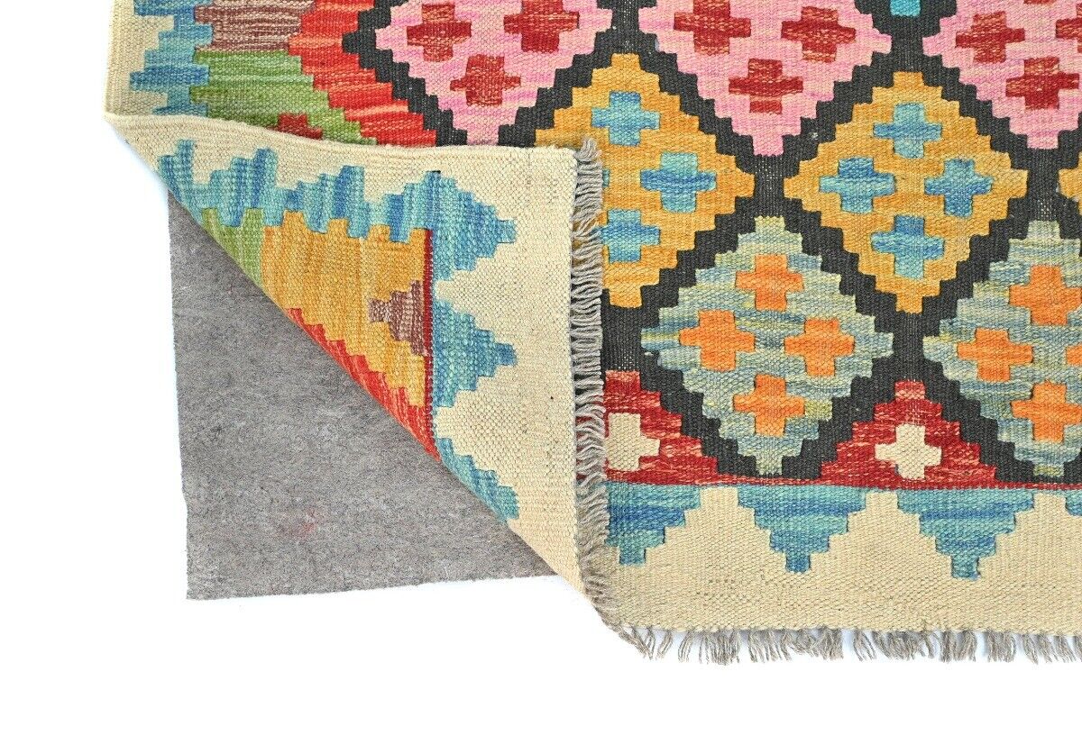 4X6 Ft Kilim Oriental Rug Multicolor Geometric