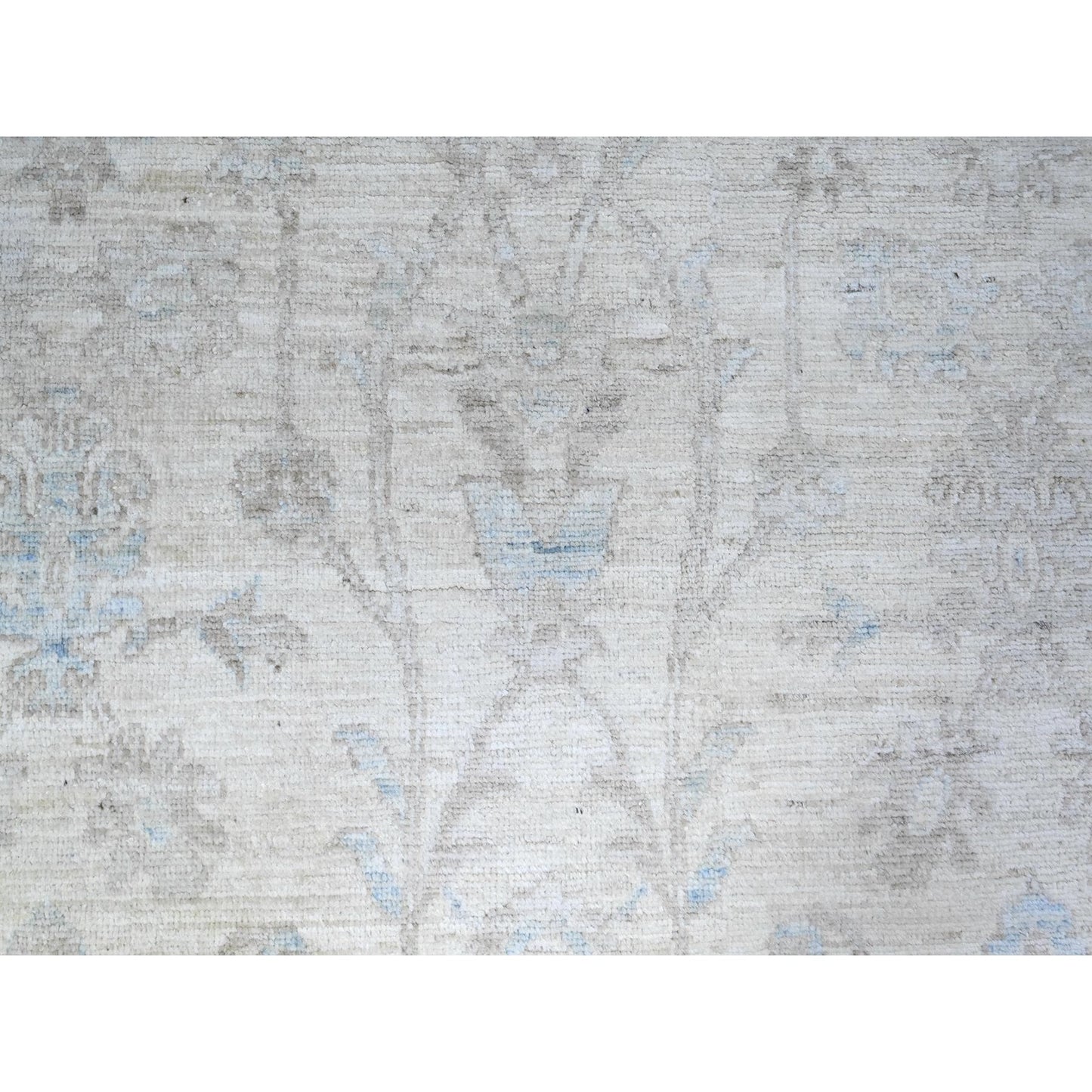 9'X11'9" Vista White Hand Knotted Pure Wool Stone Wash Peshawar Rug
