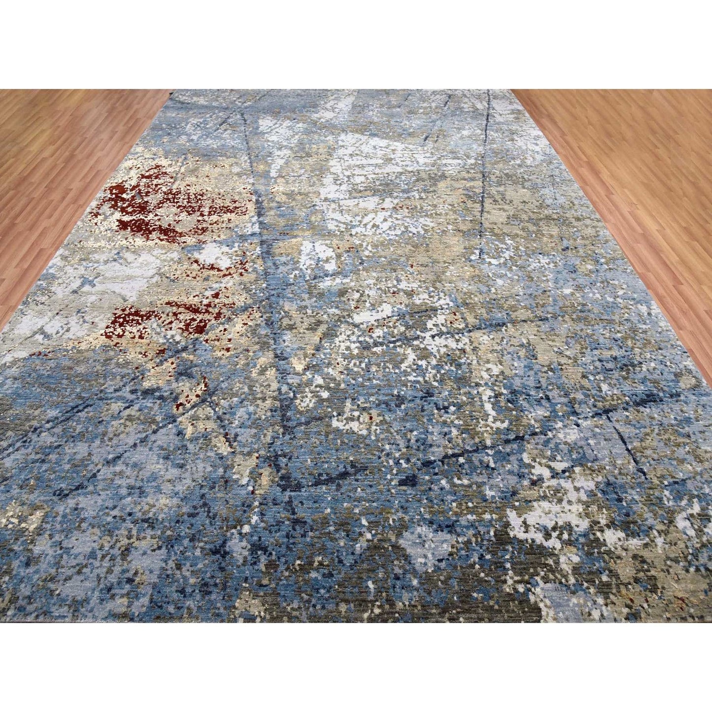 10'X14'2" Ash Gray Extra Soft Wool Hand Knotted Abstract Design Rug