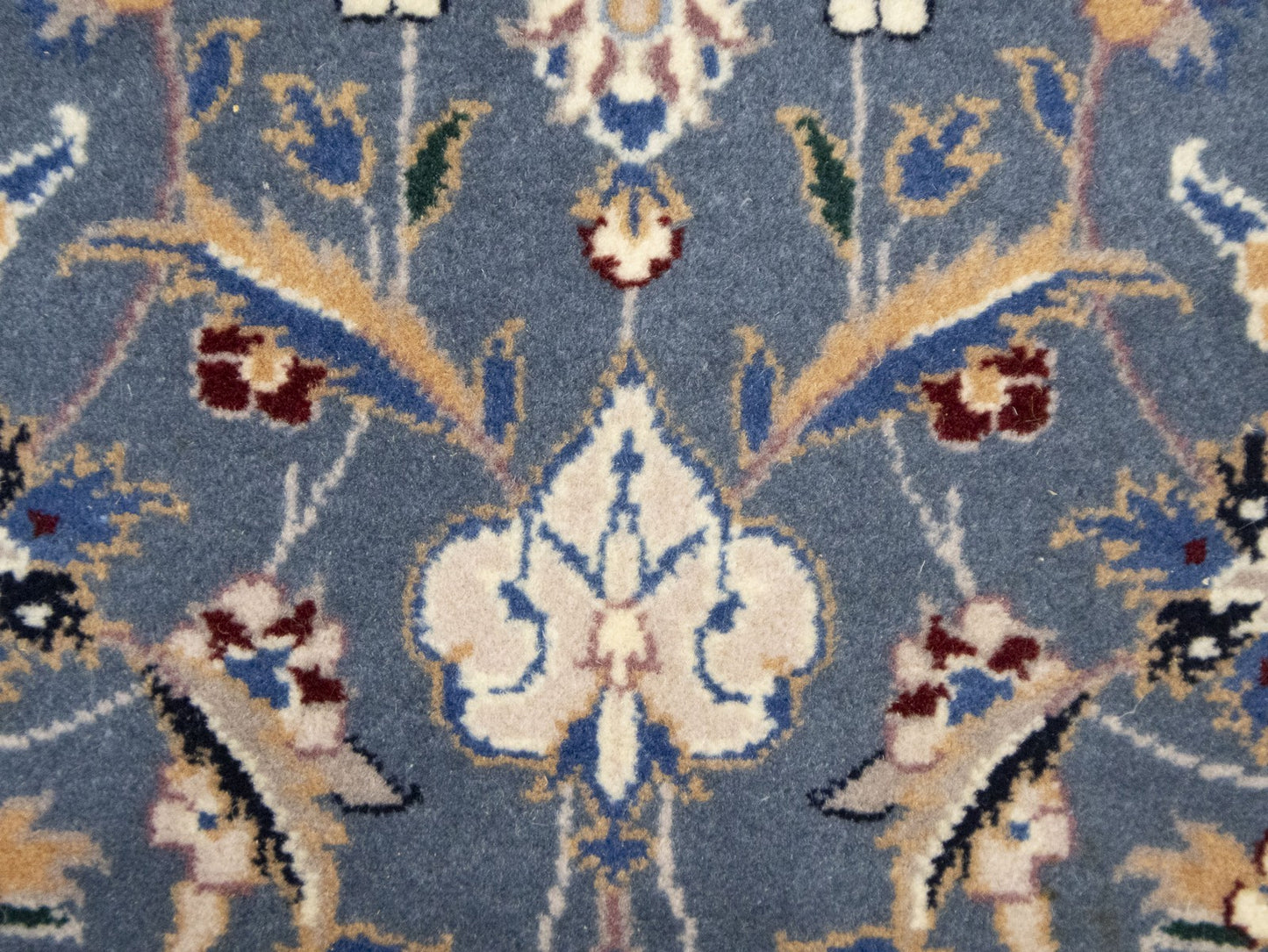Blue-Gray Indo-Nain Wool Runner Rug Floral