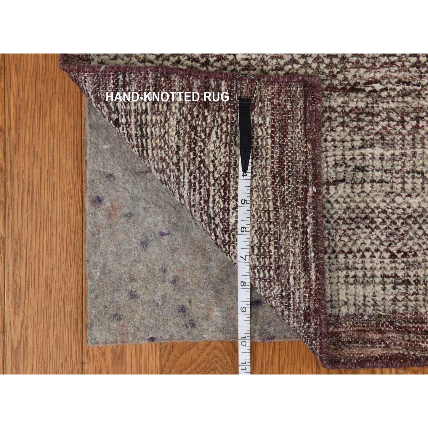 10'X14' Wine Red Plain And Natural Design Oxidized Wool Hand Knotted Rug