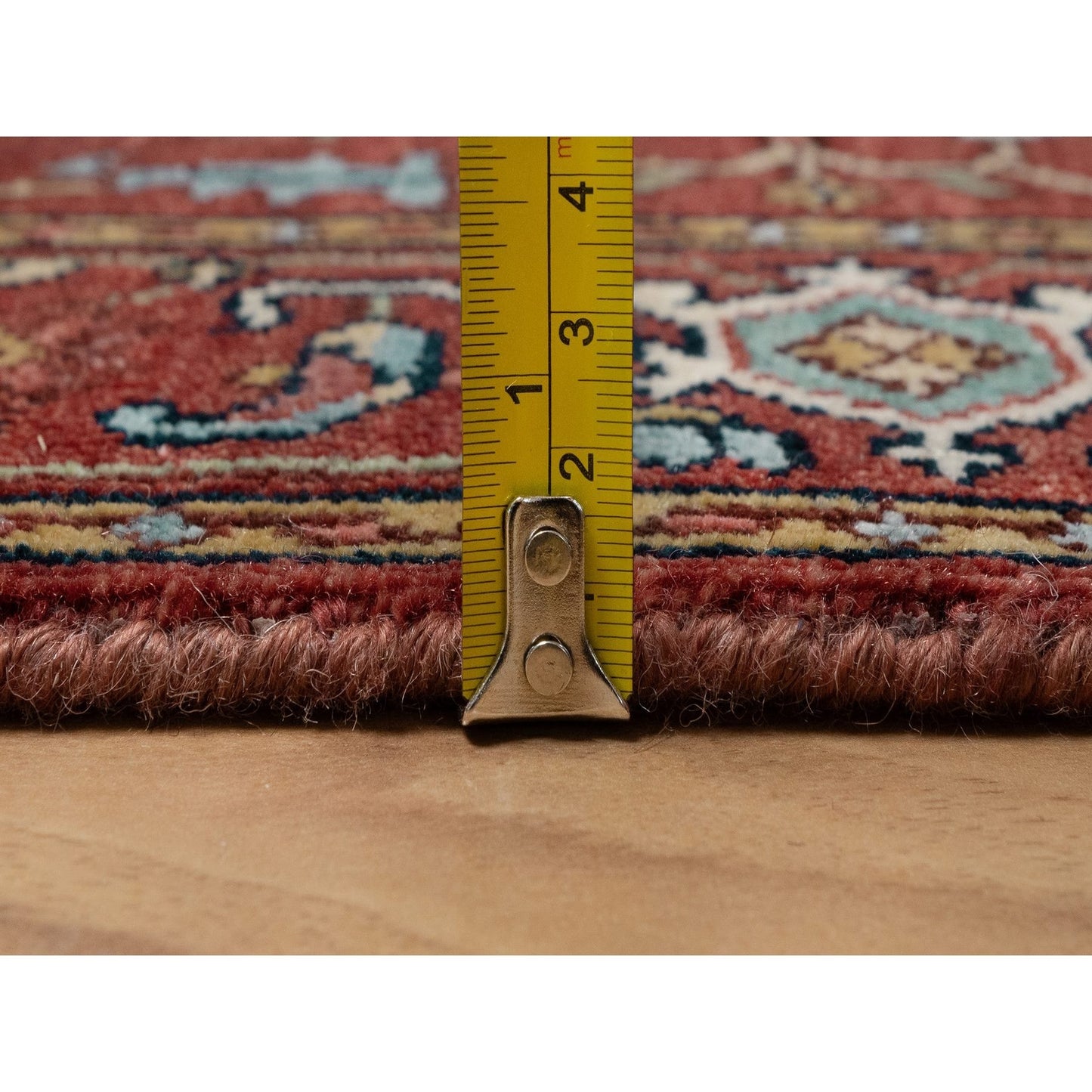 2'8"X6'2" Red Antiqued Heris Re-Creation Hand Knotted All Wool Runner Rug