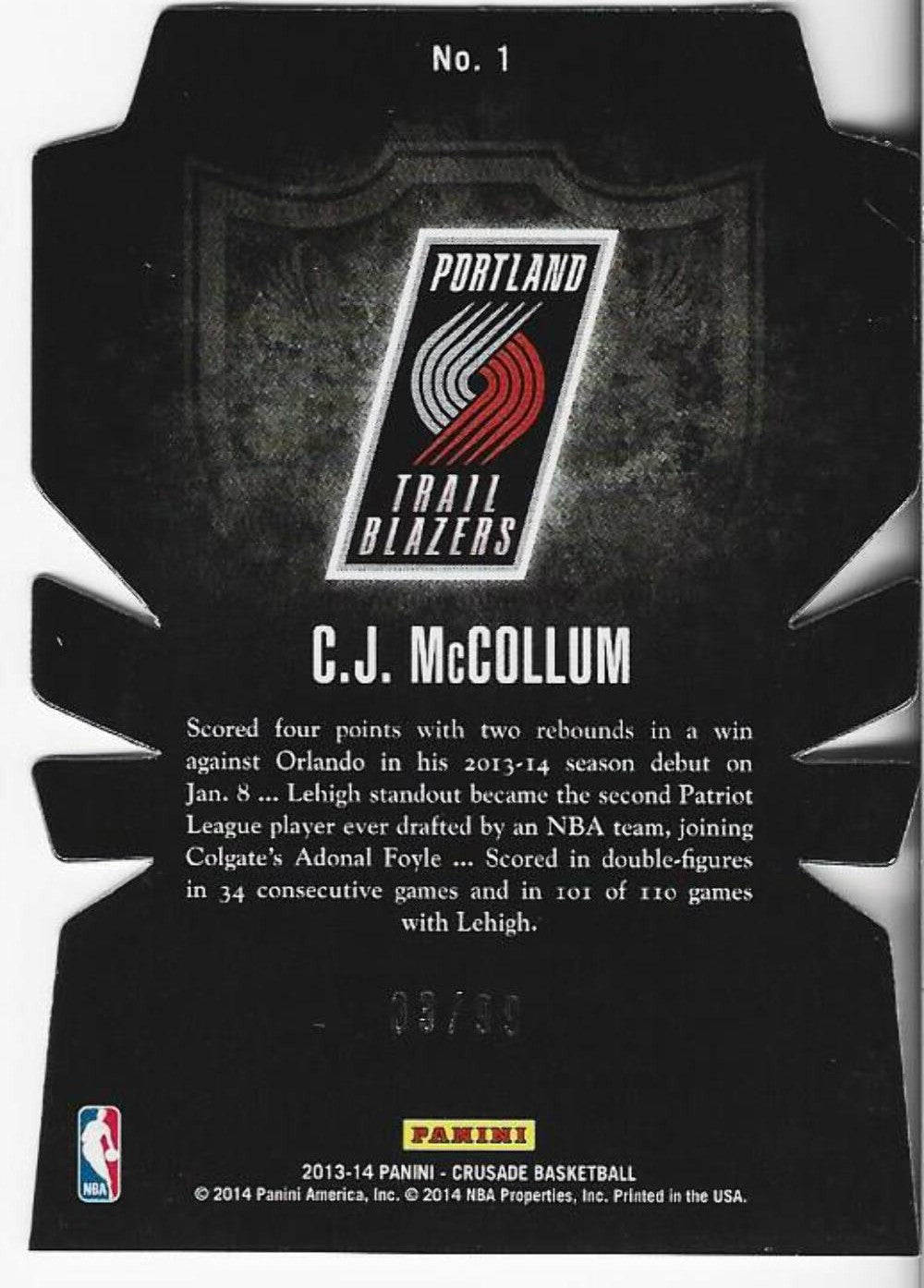 Cj Mccollum 2013 Panini Crusade Rookie Card 3/99